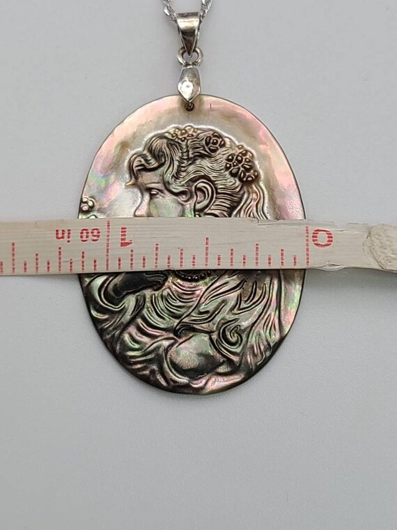 Carved Abalone Cameo Necklace, 925 Silver Abalone… - image 8