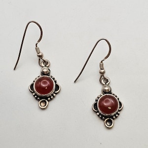 Vintage Carnelian Drop Earrings: 925 Sterling Silver - Bali Balinese - Estate Jewelry