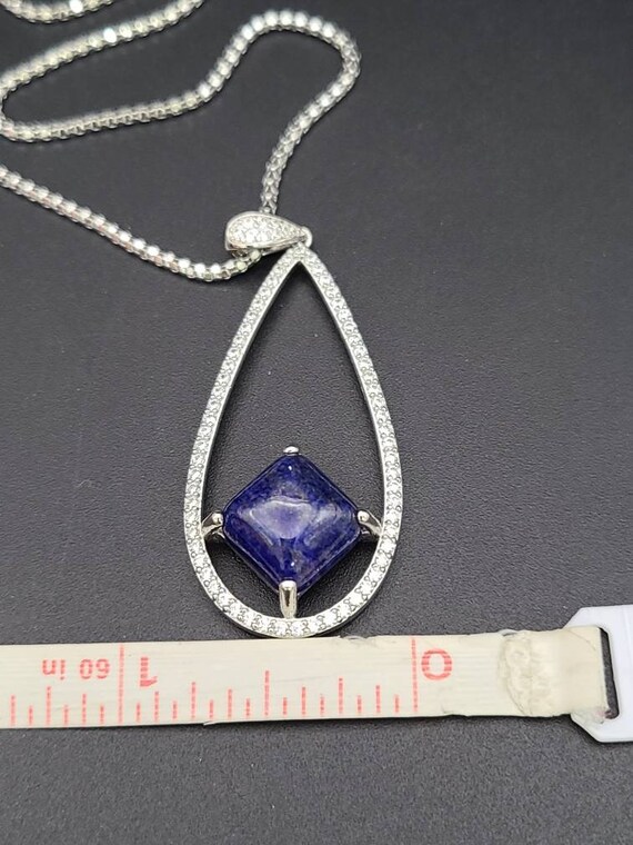 Lapis and Cubic Zirconia Teardrop Necklace, 925 S… - image 6