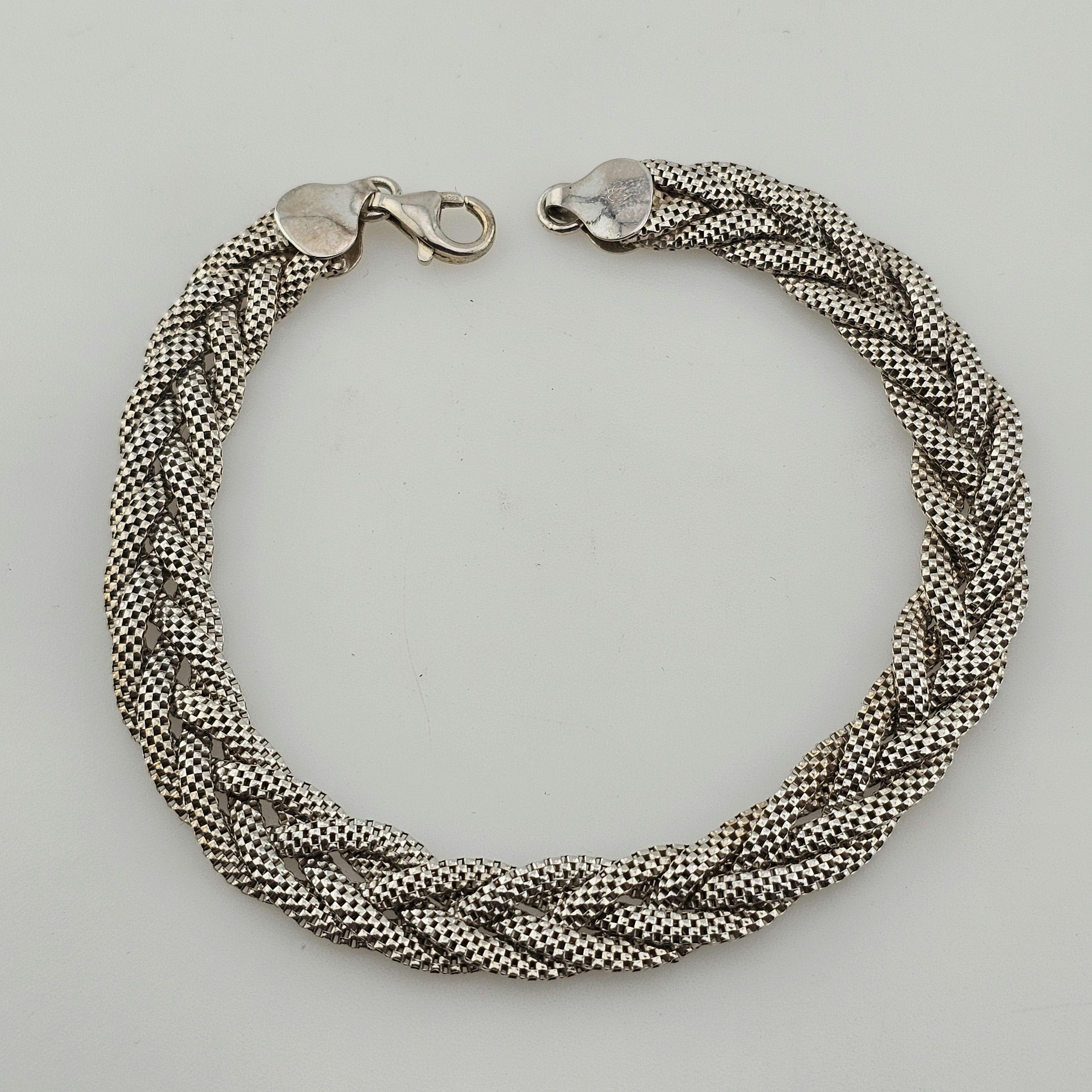 Bracelet En Argent Sterling 925 Tressé Ouvert - Marque Silverly, Neuf Avec étiquettes