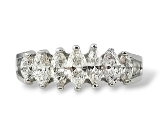 Vintage Marquise-cut 7 Stone Diamond Ring - Platinum - Size 7.25 - Appraised - Estate Jewelry