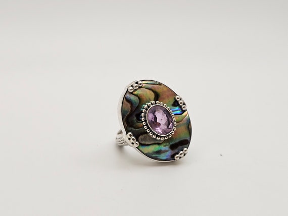Amethyst Abalone Shell Ring 925 Sterling Silver V… - image 3