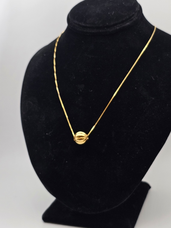 Floating Ribbed Gold Bead Necklace in 14kt Gold C… - image 1