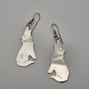 Howling Wolf Earrings, 925 Silver, Vintage Estate Jewelry, Wolf Lover Gift, w#1033
