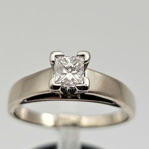 Vintage 14k White Gold Solitaire Diamond Engagement Ring, 0.45 CTW Princess Cut Natural Diamond, Estate Jewelry, Size 7.25, w#2168