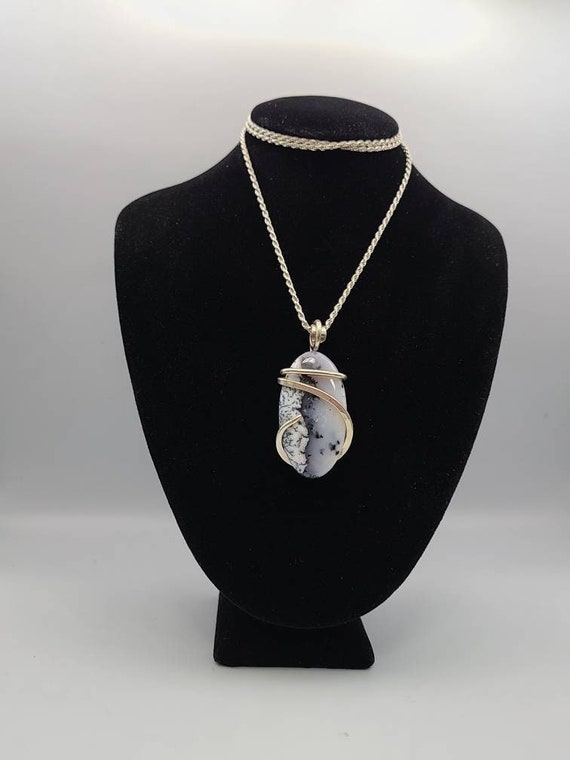 Agate Necklace, 925 Silver, Wire Wrapped Agate Nec