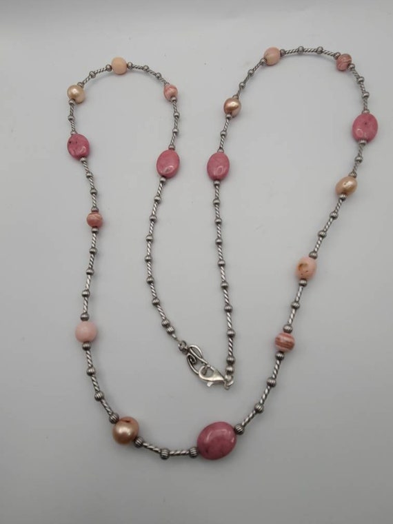 Rhodochrosite, Rhodonite, and Pearl Necklace, 925… - image 6