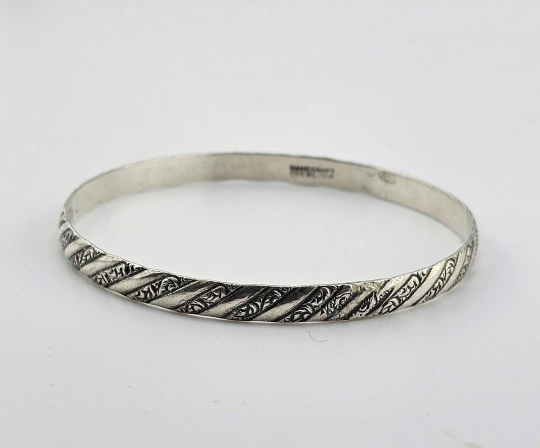 Vintage Danecraft Patterned Scroll Bangle Bracelet - 925 Sterling