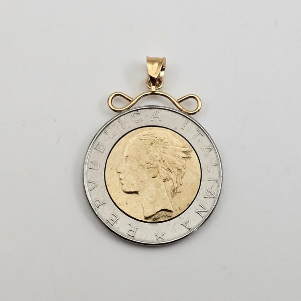 1983 Italian Lira Pendant, 14kt Gold Fancy Bail, Coin Jewelry, Vintage Estate Jewelry, w#3153