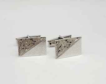 Vintage 925 Sterling Silver Etched Cuff Links - Estate Jewelry