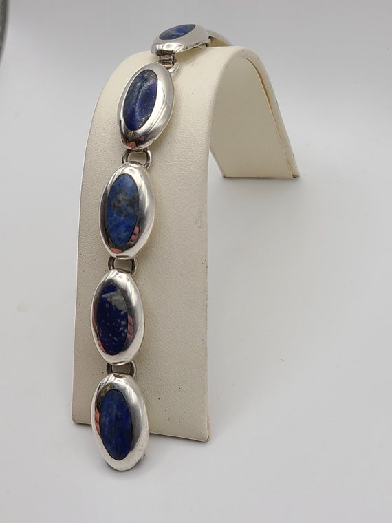 Lapis Lazuli Panel Bracelet, 925 Silver Inlay Lap… - image 4