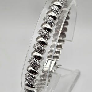 Vintage 925 Silver Cubic Zirconia San Marco Bracelet, Estate Jewelry, 8mm, 7.5-Inch, w#4011