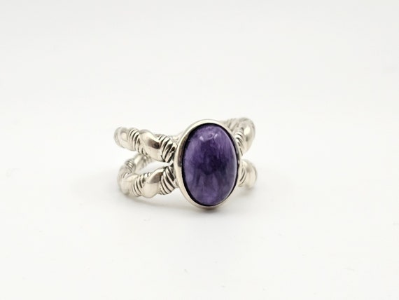Sculpted Cable Charoite Ring in 925 Silver, Desig… - image 1