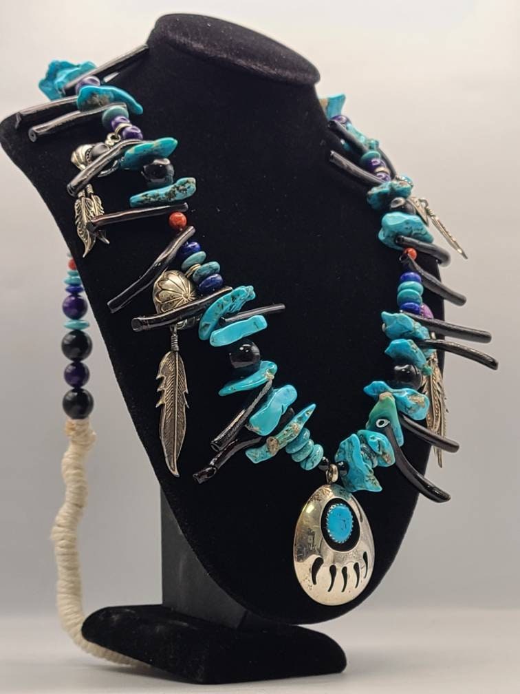 Vintage Richard Begay Bear Paw Necklace: 925 Sterling Silver - Estate ...