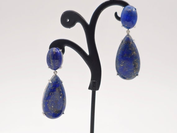 Lapis Lazuli Teardrop Earrings, 925 Silver, Lapis… - image 1