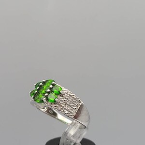 Bague Ancienne Argent 925 Vermeil Avec Pierre Diopside Verte - Taille 59,5