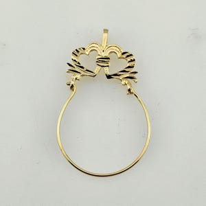 Vintage Herz Charm Halter 14k Gelbgold Diamantschliff Doppelherz Anhänger für Charms, Nachlass Schmuck, w#2962