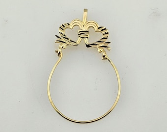 Vintage Double Heart Charm Holder 14k Yellow Gold - Estate Jewelry