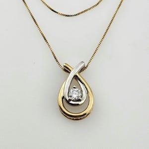 Vintage Diamond Teardrop Necklace - 10k Two-Tone Gold Pendant with 0.21ct Natural Diamond - Estate Jewelry W#337