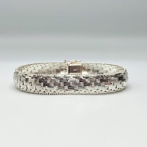 Vintage Italian Woven Patterned Bracelet 925 Sterling Silver Fancy Link Bracelet, Estate Jewelry, 12mm, 7.75&quot;, w#3708