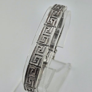 Vintage 925 Sterling Silver Greek Key Panel Bracelet, Estate Jewelry, W#1704