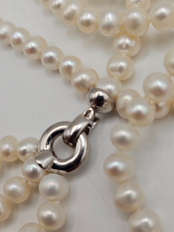 Multi-Strand Pearl Necklace, 925 Silver, Triple S… - image 7