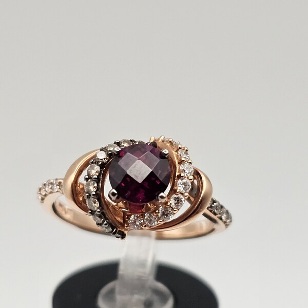 Garnet and Diamond Ring in 14kt Rose Gold, Designer Levian, Estate Jewelry, Size 7, Certified, w#2937