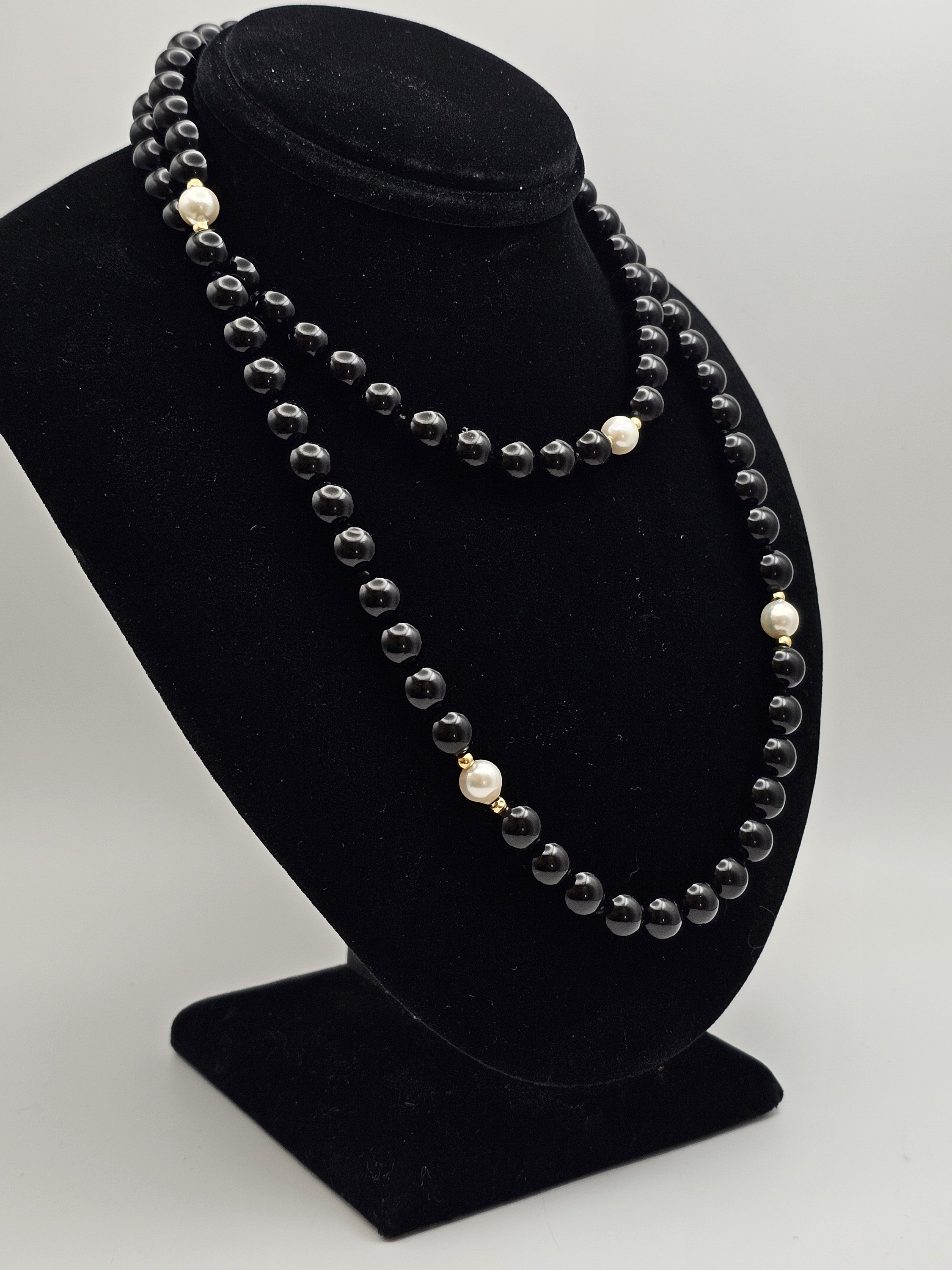 パーティを彩るご馳走や Black Beaded Gold Yellow 14k Vintage Onyx Necklace Pearl アクセサリー