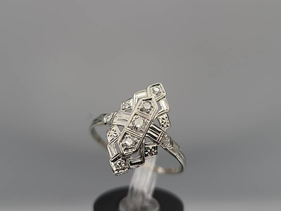 Art Deco Diamond Ring in 14k White Gold, .14ct. T… - image 1