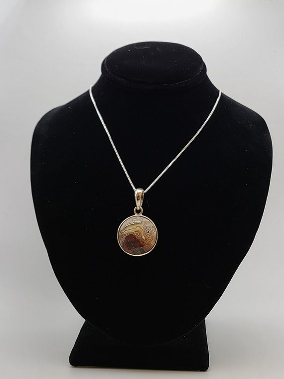 Crazy Lace Agate Necklace, 925 Silver, Round Cut, 
