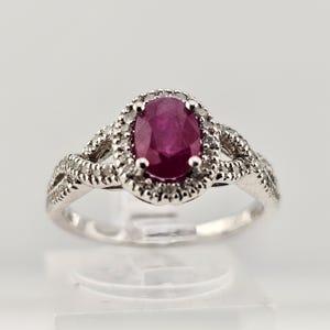 Vintage Ruby Diamond Halo Ring 14k White Gold July Birthstone Ring, Estate Jewelry, Size 7, w#1270