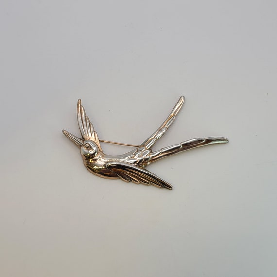 Swallow in Flight Pin, Sterling Silver, Rose Gold… - image 1