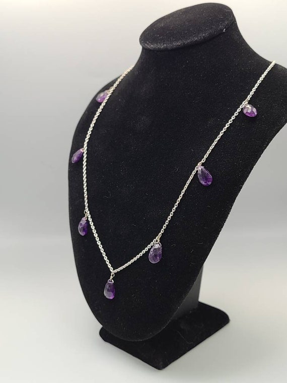 Amethyst Briolette Drop Necklace, 925 Silver Amet… - image 2