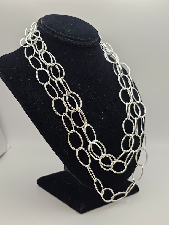 Textured Oval Link Necklace, 925 Silver, Designer… - image 2