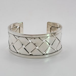 Vintage Sterling Silver Woven Openwork Wide Lattice Cuff Bracelet, Estate Jewelry, w#1843
