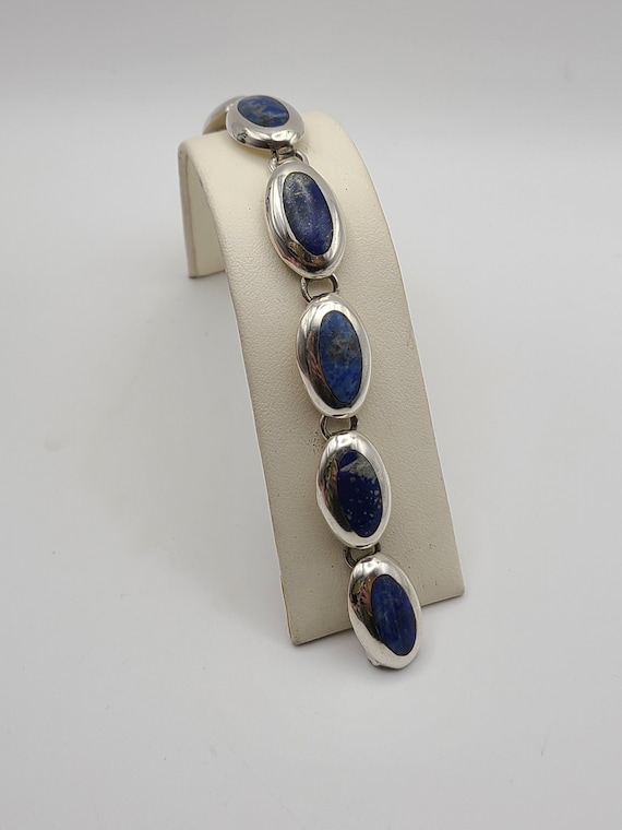 Lapis Lazuli Panel Bracelet, 925 Silver Inlay Lap… - image 5