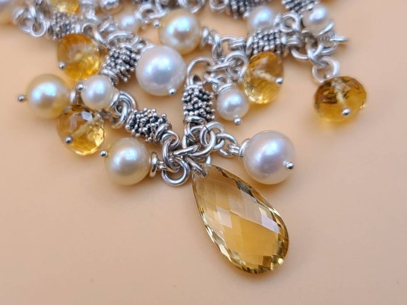 Citrine and Pearl Necklace in 925 Silver, Multi-G… - image 2