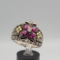 Кольцо с родолитом Barbara Bixby, серебро 925 пробы и цветочное кольцо с родолитом 18 карат, дизайнерское кольцо с гранатом Bixby, размер 10 Артикул w # 1711
