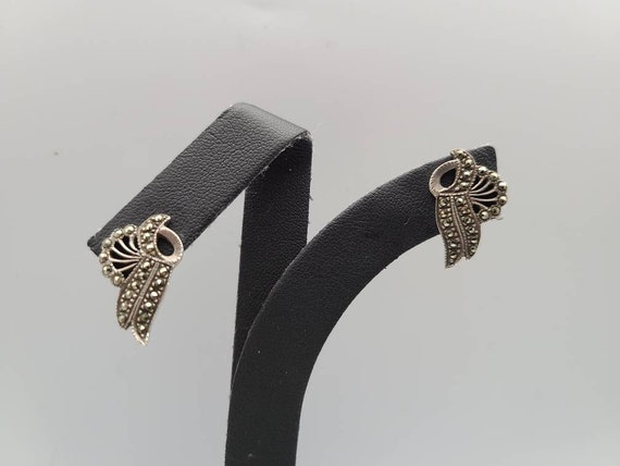 Marcasite Earrings in Sterling Silver, Vintage Es… - image 1