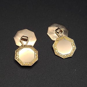 Vintage Cuff Links 10k Rose Gold Decorative Etched Detailed Geometric Octagon Shaped Cuff Links. W#2481