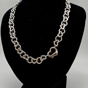 925 Silver Heart Link Necklace, Geometric Heart Necklace, Vintage Estate Jewelry, w#1543