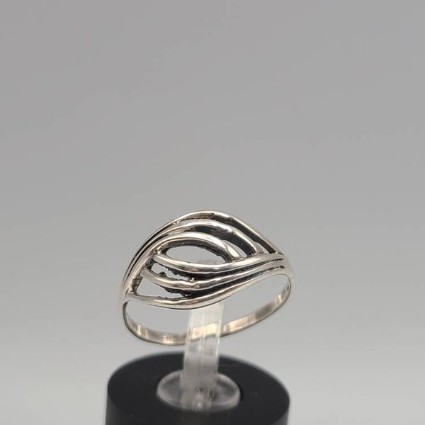 Modernist Wave Ring, Vintage 925 Silver Openwork Ring Size 6.5 Item w#1513