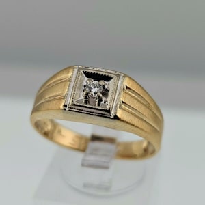 Vintage Diamond Wedding Band Textured 10k Two-tone Gold 0.05ct Natural Diamond Ring, Size 9.5, Estate Jewelry, W#64