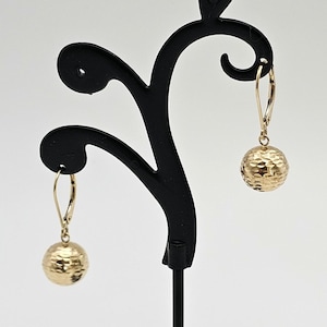 14kt Yellow Gold Diamond Cut Bead Earrings, Vintage Estate Jewelry, w#786