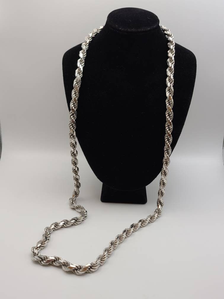 Vintage Heavy Rope Chain Necklace - 925 Sterling Silver - 7mm