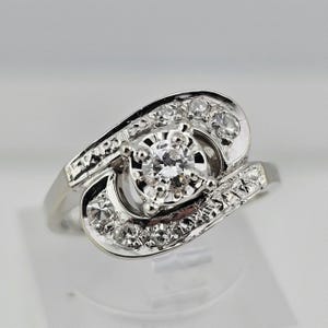 Vintage 18k White Gold Diamond Engagement Ring - 0.24 CTW Natural Diamond Swirl Ring - Size 5.25, Appraised Estate Jewelry, w#151