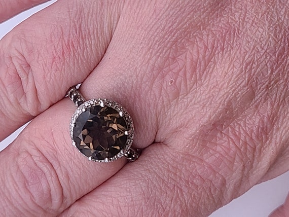 Smoky Quartz and Diamond Ring, 925 Silver Quartz … - image 2