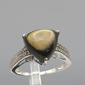 Vintage 925 Silber Trillion Ozean Jaspis Ring, Nachlassschmuck, Größe 9.75, w#1730