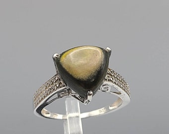 Ocean Jasper Ring, 925 Silver, Trillion Cut Jasper Gemstone, Vintage Estate Jewelry, Size 9.75, Item w#1730