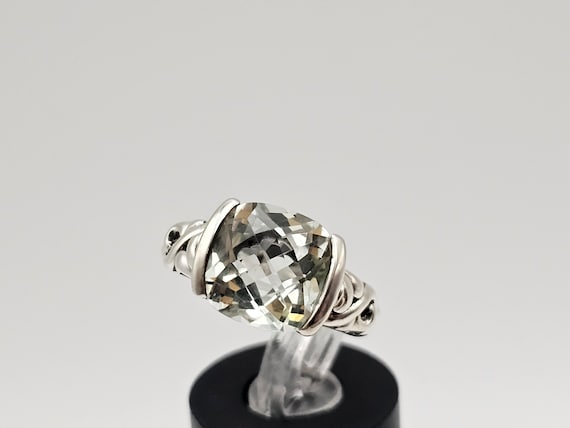 Fancy Cut Green Amethyst Ring in 925 Silver, 3.90… - image 1
